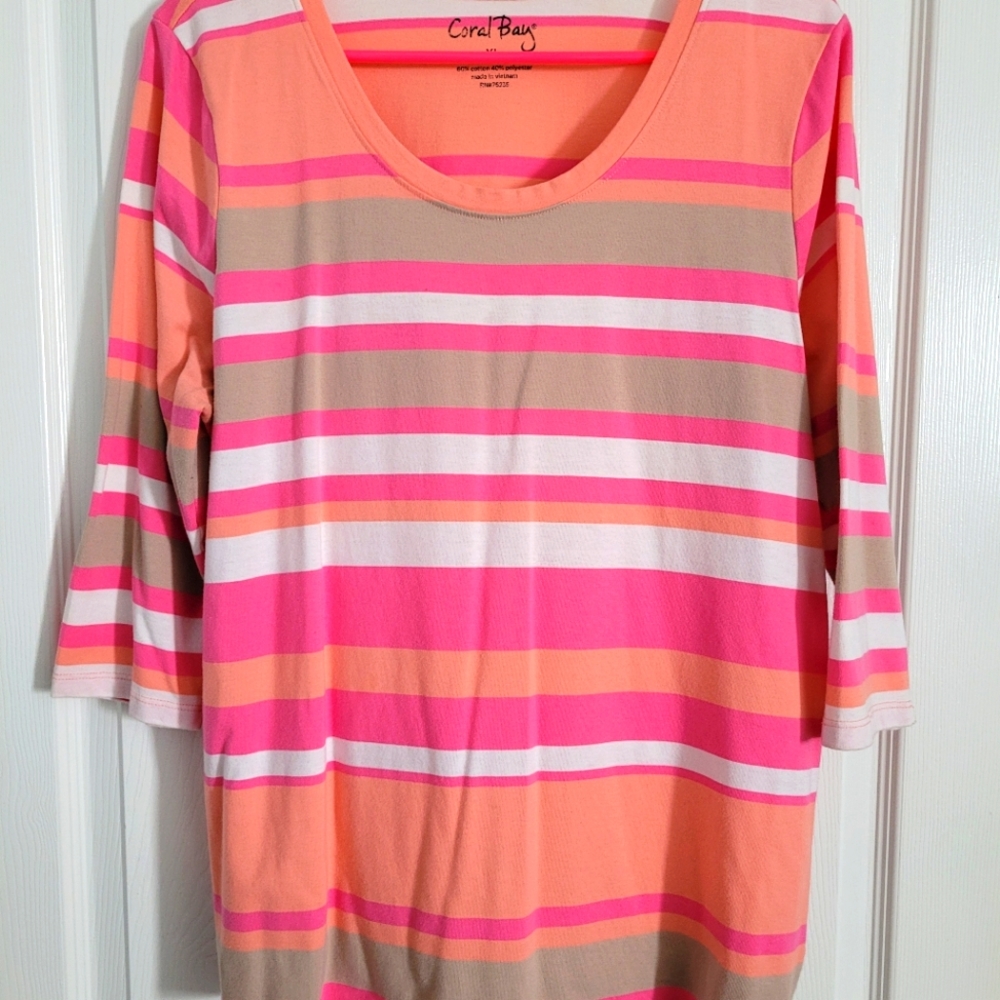 Coral Bay Pink and Orange Striped Top